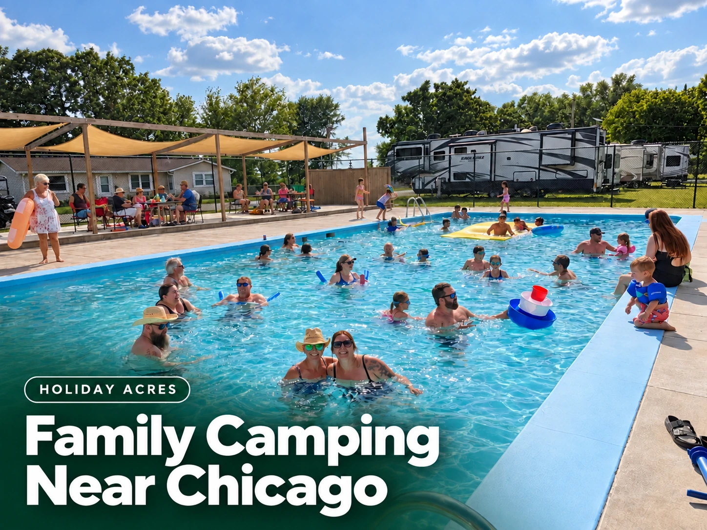 Holiday Acres swimming pool with Family Camping Near Chicago blog title